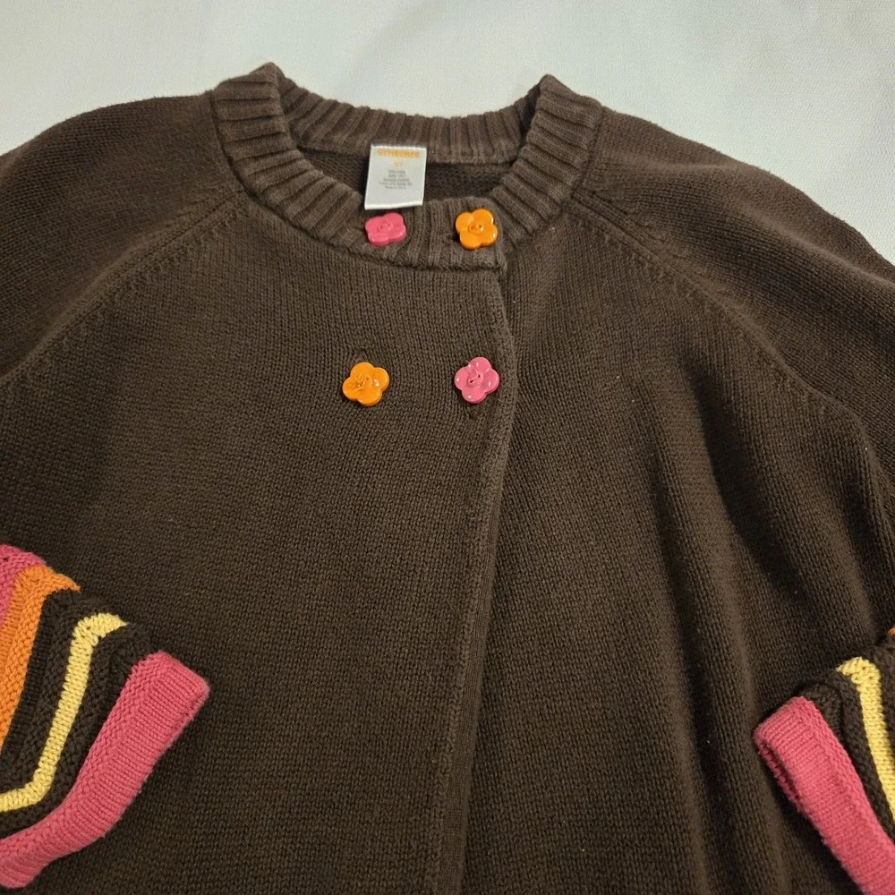Gymboree Woodland Friends Brown 100% Cotton Girls Cardigan W/ Chevron Stripes 5T